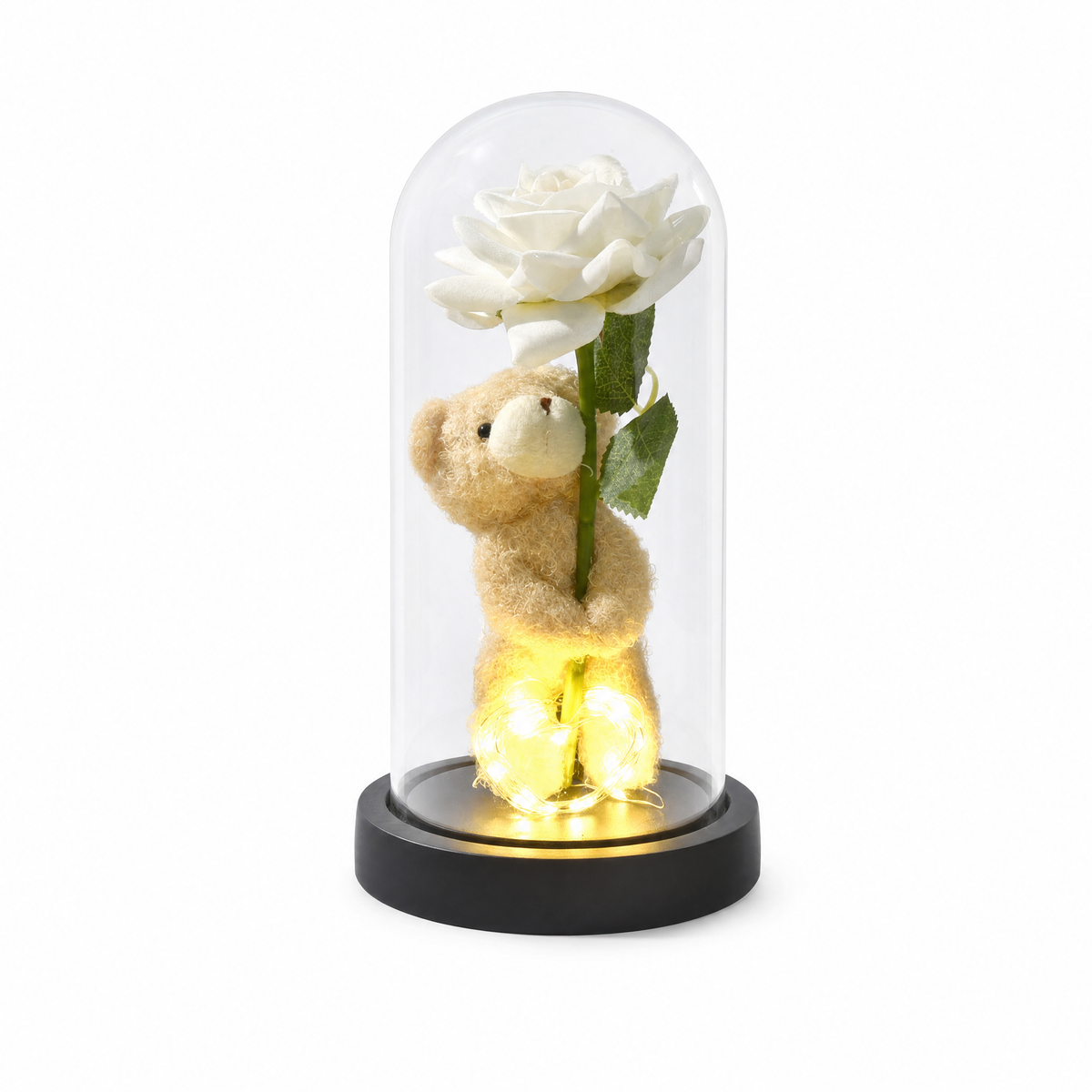 Cozy Bear Lamp — Rose in a Dome 9 Inches (23cm)